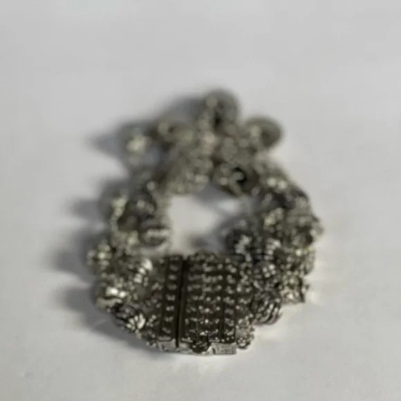 Vintage 4 Strand Large Silver & Crystal Magnetic Bracelet - Picture 5 of 12